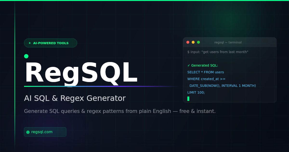 RegSQL - SQL Generator & Regex Generator